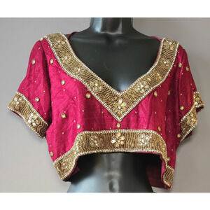 Maroon Silk Choli Top, Size Large-X-Large